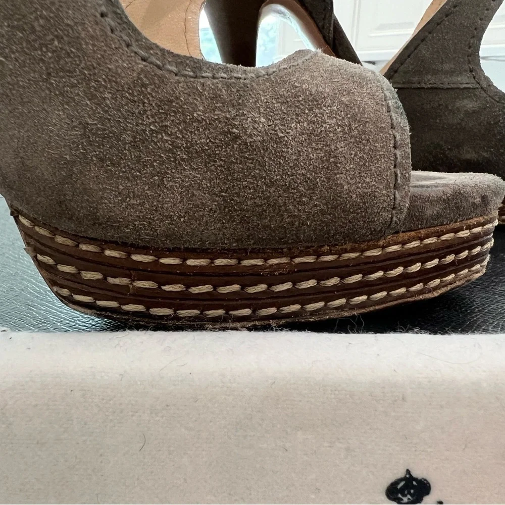 PRADA CALCUTURA GREY SUEDE PLATFORM SLINGBACK SIZE EU 37.5 US 7